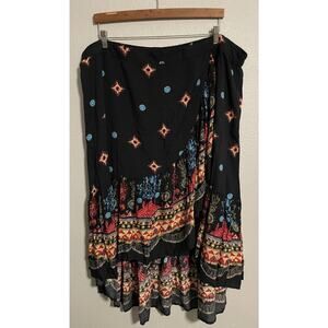 The Pyramid Collection Womens High Low Skirt 3X Black Mixed Media Rayon Artsy
